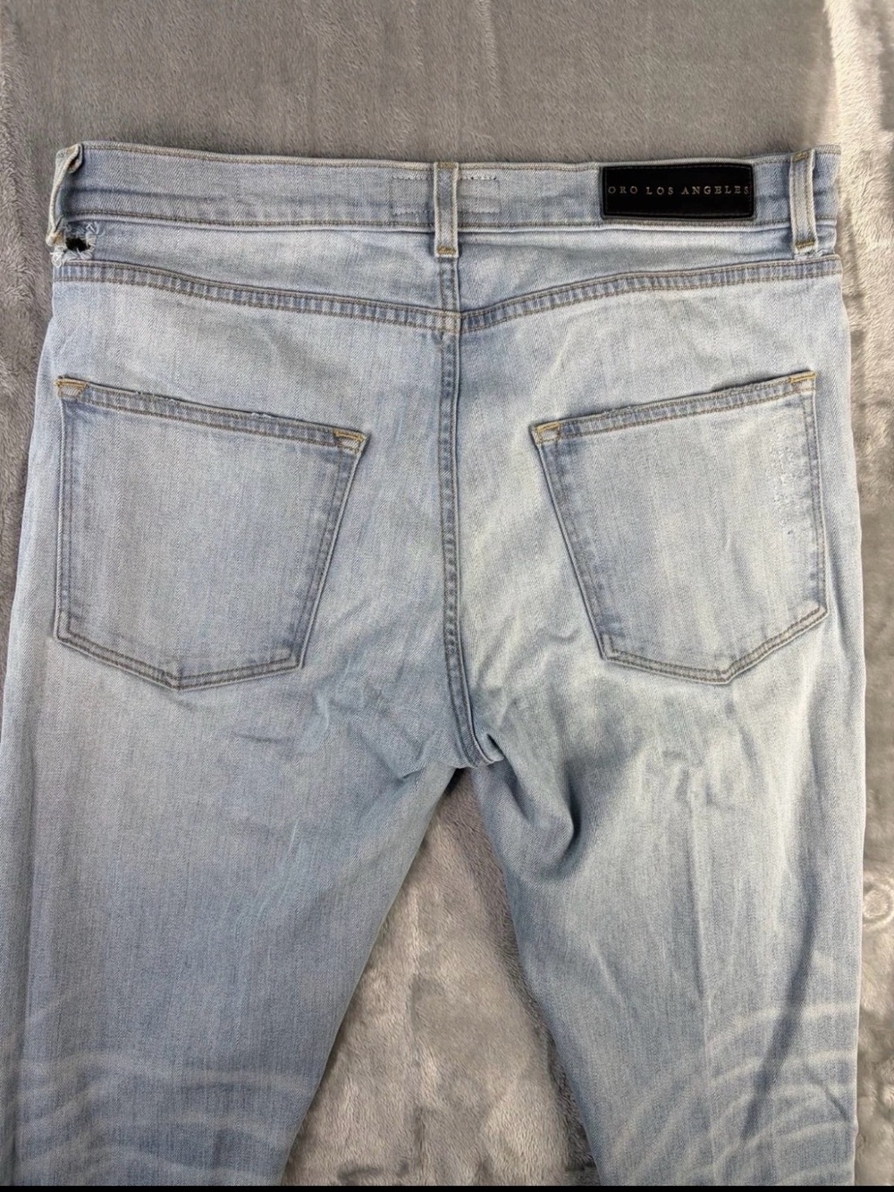 Oro Los Angeles Mens Jeans Sz 34x30 Distressed Ripped LightBlue Wash Broken Loop - Picture 11 of 11